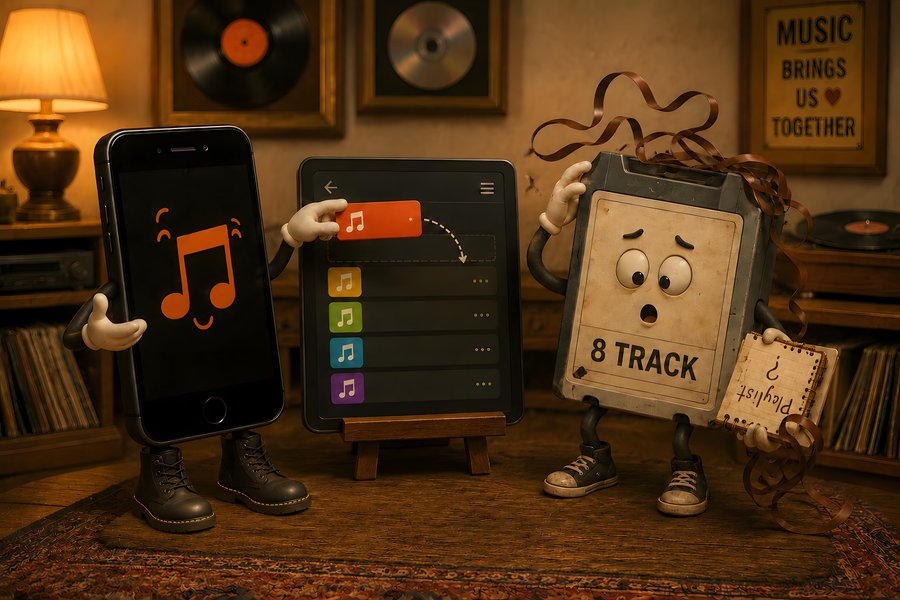 6 Generations of Sound Tech: iMusic Teaches 8-Track a Playlist